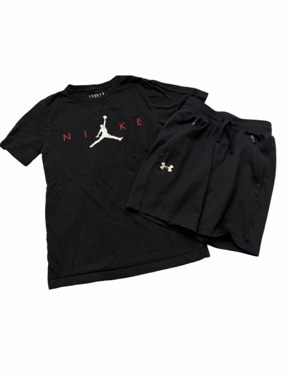 Under Armour Kids Black Shorts Medium, Jordan Basketball Tee Size Large Set